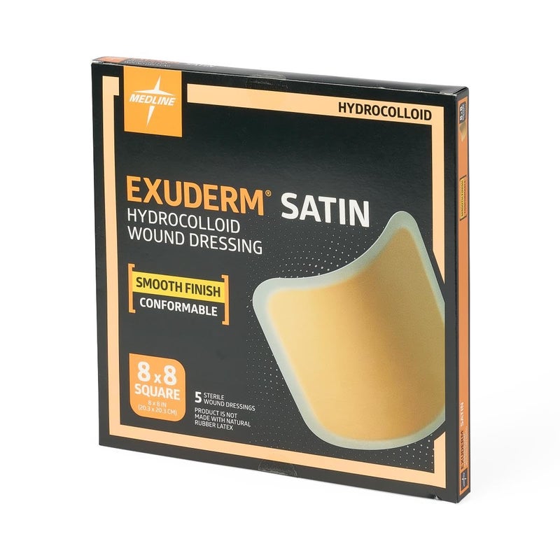 Medline Exuderm Satin Hydrocolloid Wound Dressings, 8 Inches x 8 Inches Sacral, Tapered Edge, Smooth Satin Backing, Box of 5 Each - Image 4